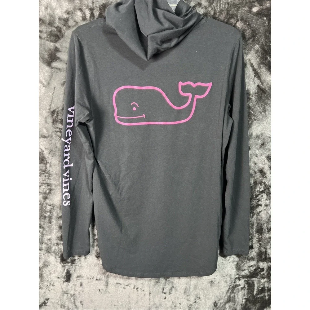 Vineyard Vines Hooded Long Sleeve Tee‎ Small Black Stretch Whale